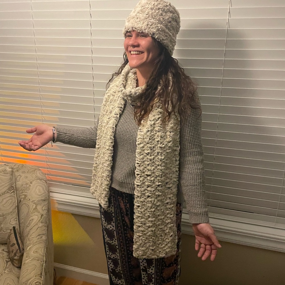 Cozy Cream Knit Scarf and Hat Set